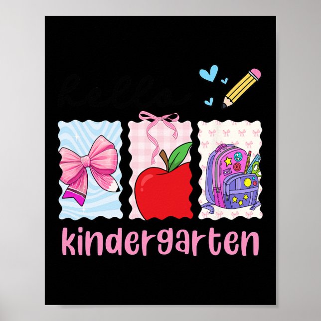 Preppy Girly Back To School Hello Kindergarten Tea Poster (Front)