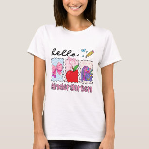 Preppy Girly Back To School Hello Kindergarten Tea T-Shirt