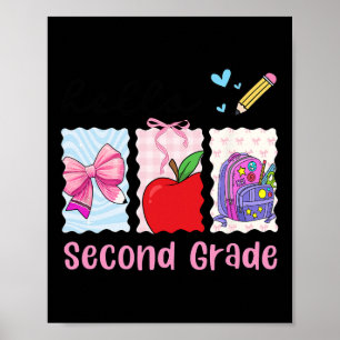 Preppy Girly Back To School Hello Second Grade Tea Poster
