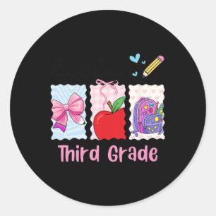 Preppy Girly Back To School Hello Third Grade Teac Classic Round Sticker