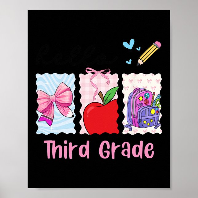 Preppy Girly Back To School Hello Third Grade Teac Poster (Front)