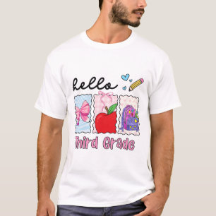 Preppy Girly Back To School Hello Third Grade Teac T-Shirt