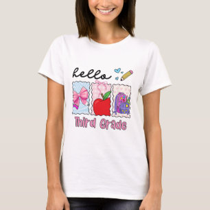 Preppy Girly Back To School Hello Third Grade Teac T-Shirt