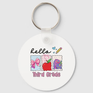 Preppy Girly Ck To School Hello Third Grade Teache Key Ring