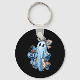 Preppy Girly Coquette Bow Patchwork Ghost Fall Hal Key Ring