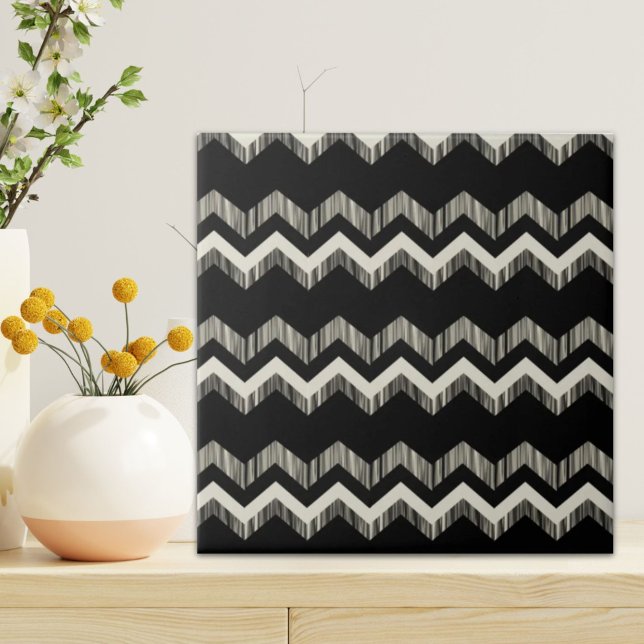 Preppy Girly Pattern Black And Grey Chevron Tile (Preppy Girly Pattern Black And Grey Chevron Tile)