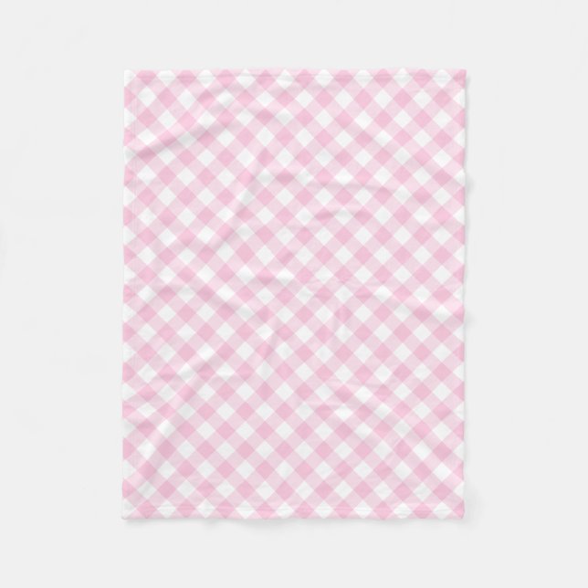 Preppy Girly Pink Gingham Plaid Pattern Fleece Blanket (Front)
