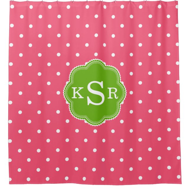Preppy Girly | Watermelon Pink Green Dots Custom Shower Curtain (Front)