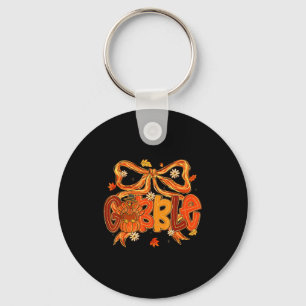 Preppy Gobble Coquette Bow Turkey Thanksgiving Fal Key Ring