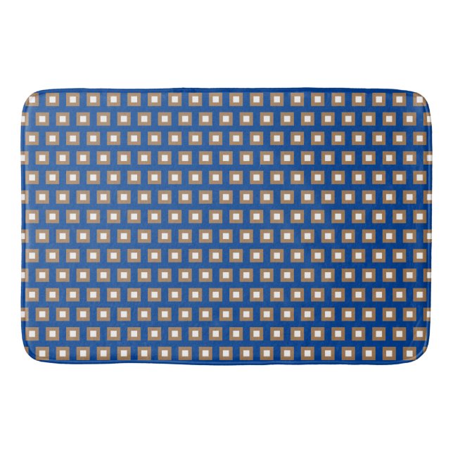  Preppy Gold and Bronze Geometric Grid Pattern Bath Mat (Front)