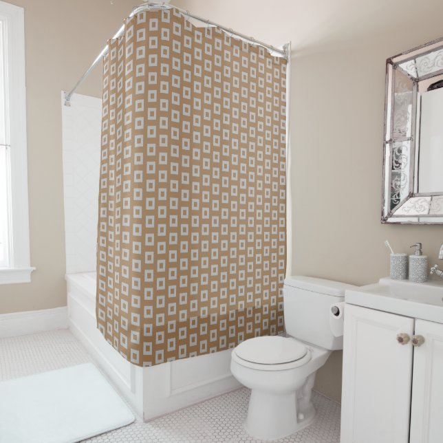  Preppy Gold and Bronze Geometric Grid Pattern Sho Shower Curtain (In Situ)