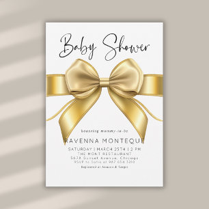 Preppy Gold Bow Clean Personalised Baby Shower Invitation