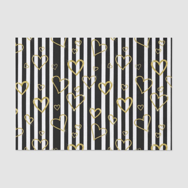 Preppy Gold Hearts Stripe Pattern Tissue Paper (Front)