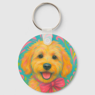 Preppy Golden Doodle Key Ring