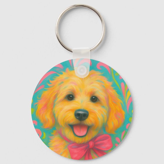 Preppy Golden Doodle Key Ring (Back)