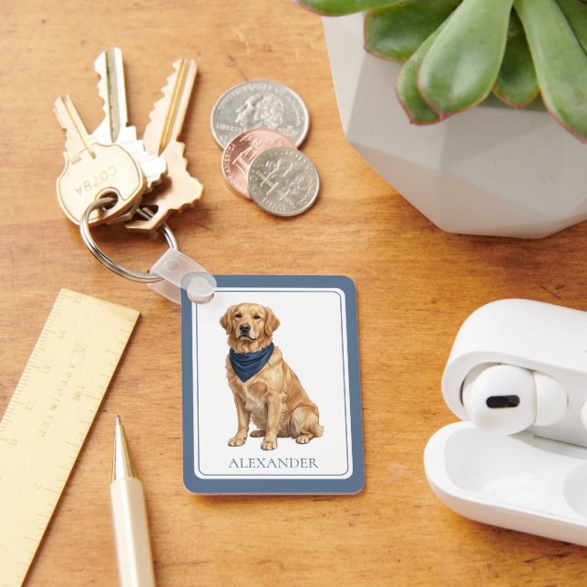 Preppy Golden Retriever Personalised Key Ring (Desk)