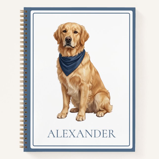 Preppy Golden Retriever Personalised Notebook (Front)