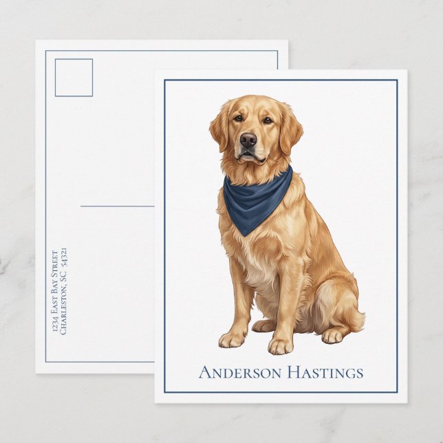 Preppy Golden Retriever Personalised Postcard (Front/Back)