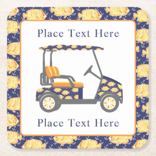 Preppy Goldfish Golf Cart Square Paper Coaster