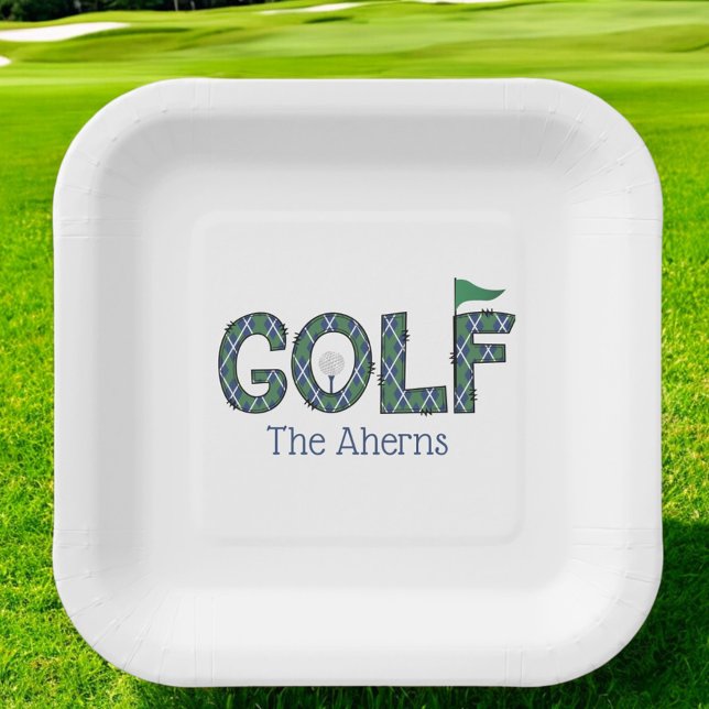 Preppy Golf Blue Green Argyle Custom  Paper Plate (Creator Uploaded)