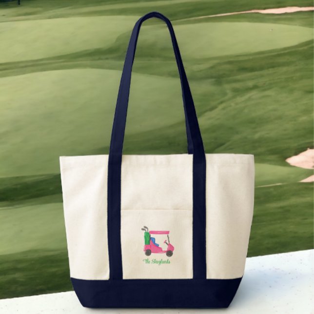 Preppy Golf Cart Pink Personalized Tote Bag (Creator Uploaded)