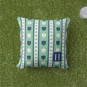Preppy Golf Crest Gingham - Green & Navy Cushion