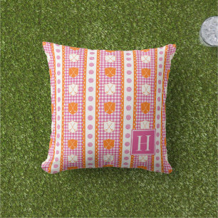 Preppy Golf Crest Gingham - Hot Pink & Orange Cushion