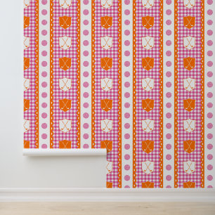 Preppy Golf Crest Gingham in Hot Pink & Orange Wallpaper