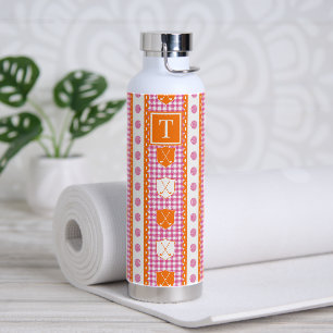 Preppy Golf Crest Gingham - Orange & Hot Pink Water Bottle