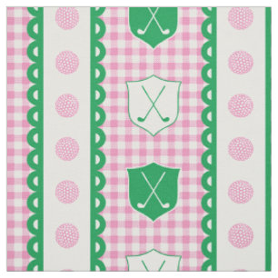 Preppy Golf Crest Gingham - Pink & Green Fabric
