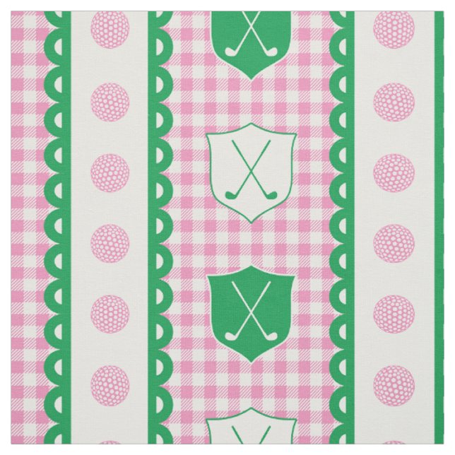 Preppy Golf Crest Gingham - Pink & Green Fabric (Swatch)