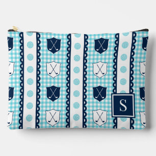 Preppy Golf Crest Gingham -Turquoise & Navy Accessory Pouch