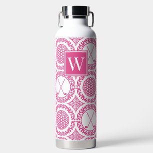 Preppy Golf Damask – Balls & Clubs in Hot Pink Water Bottle