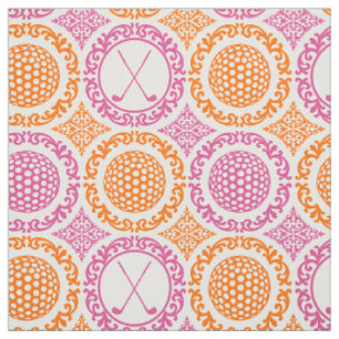 Preppy Golf Damask - Hot Pink & Orange Fabric