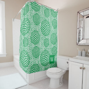 Preppy Golf Greek Key - Classic Green & White Shower Curtain