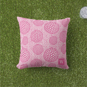 Preppy Golf Greek Key - Classic Hot Pink & White Cushion