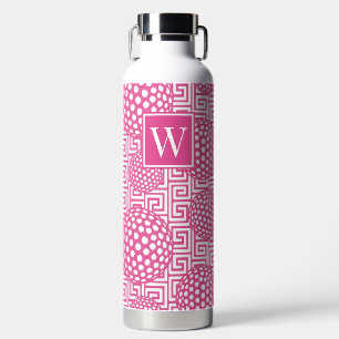 Preppy Golf Greek Key - Classic Hot Pink & White Water Bottle