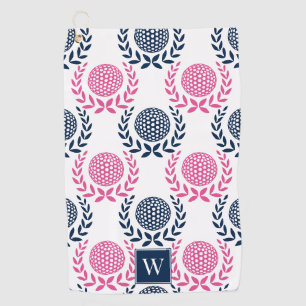 Preppy Golf Laurel Wreath - Hot Pink & Navy Towel