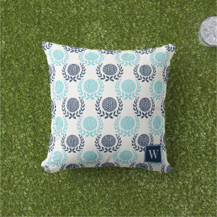 Preppy Golf Laurel Wreath - Navy & Turquoise Cushion