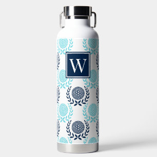 Preppy Golf Laurel Wreath - Navy & Turquoise Water Bottle