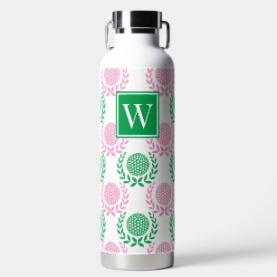 Preppy Golf Laurel Wreath - Pink & Green Water Bottle