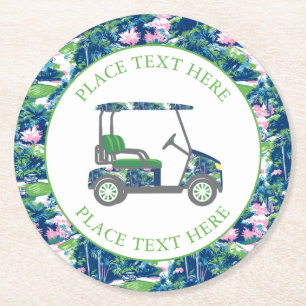 Preppy Golf Print Golf Cart Round Paper Coaster