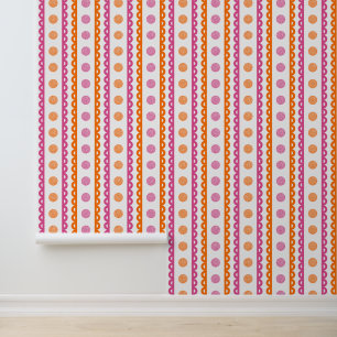 Preppy Golf Scallop Stripe in Hot Pink & Orange Wallpaper