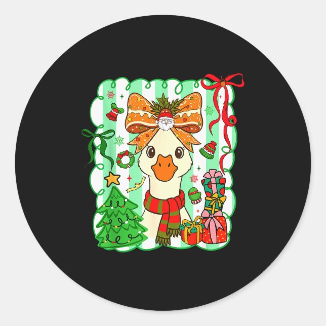 Preppy Gooses Bow Xmas Tree Funny Christmas Girl W Classic Round Sticker (Front)