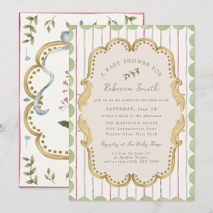 Preppy Grandmillenial Botanical Frame Baby Shower Invitation