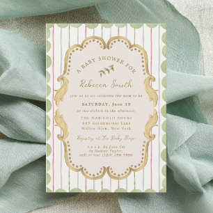 Preppy Grandmillenial Botanical Frame Baby Shower Invitation