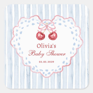 Preppy Grandmillenial Cherry on Top Baby Shower Square Sticker