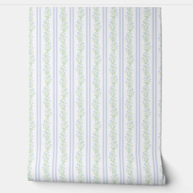 Preppy Grandmillenial Floral Watercolor Wallpaper (Unrolling)