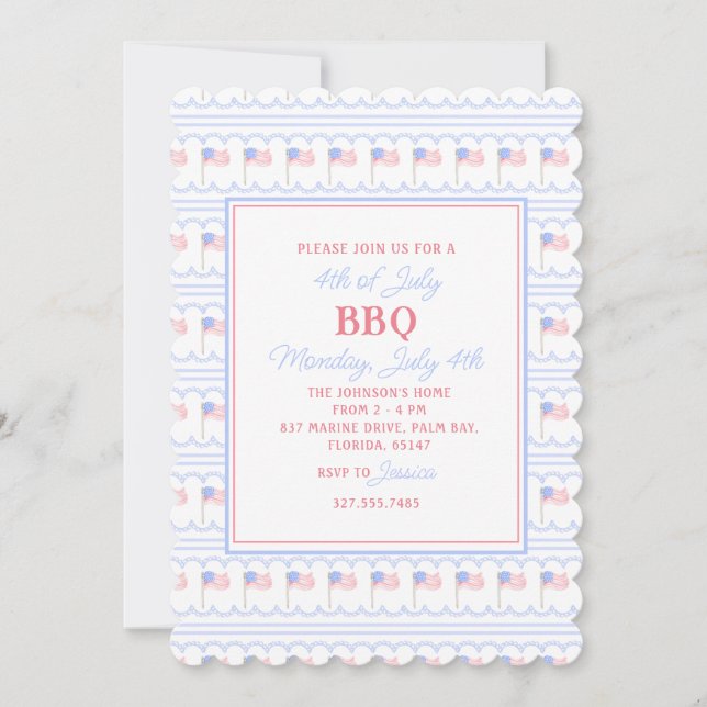 Preppy Grandmillennial 4th of July BBQ Invitation (Front)