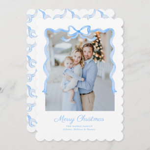 Preppy Grandmillennial Blue Bows Classic Holiday Card